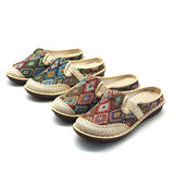 Chaussons Chinois Plats Lin Broderie