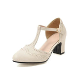 Chaussures Années 20 T-Strap Cuir Beige