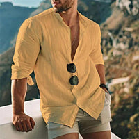 Chemise de plage décontractée en lin de couleur unie année 90